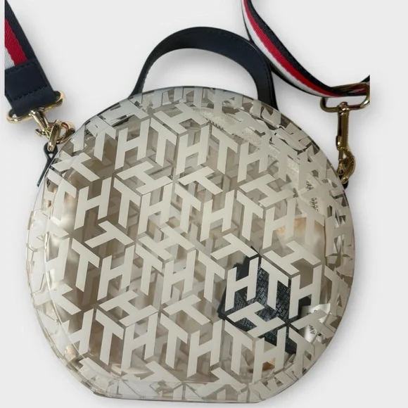 GUC Tommy Hilfiger White and Gold Transparent Monogram Circular Crossbody Bag - Picture 7 of 9